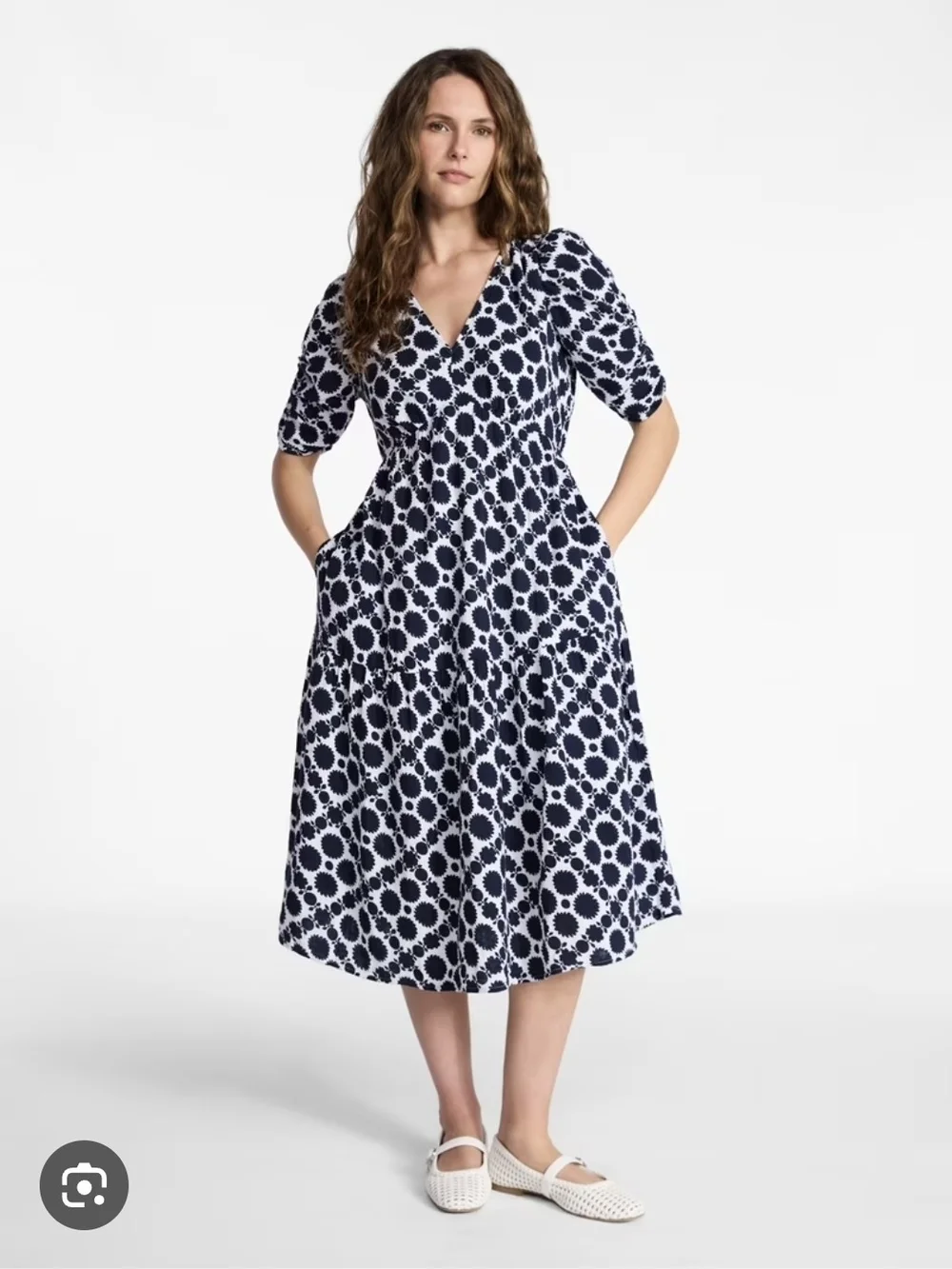Time and Tru Navy & White Printed Wrap Midi Dress